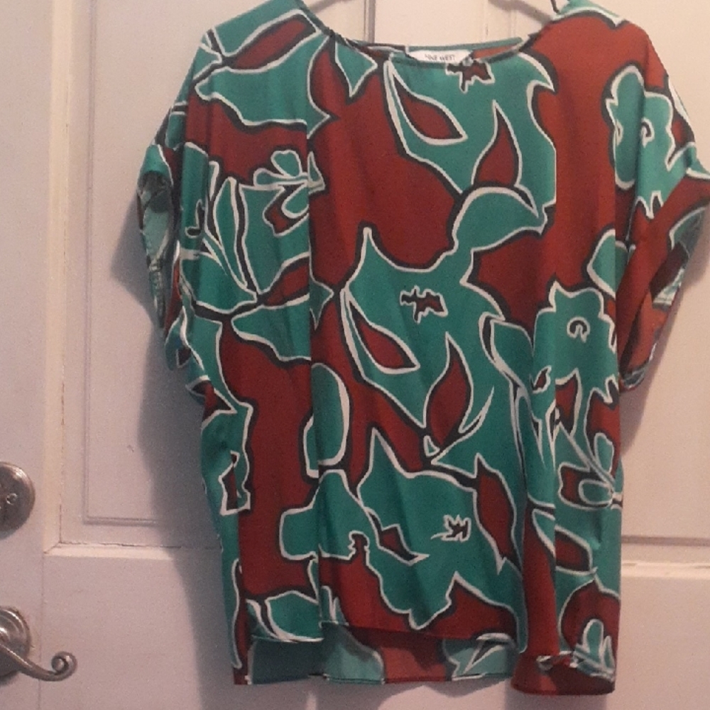Nine West Red and Green Floral Blouse